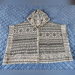 Lucky Brand Hooded Snap Front Poncho Sweater One Size